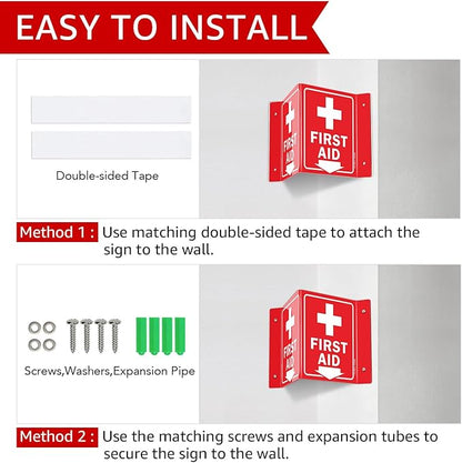 GicnKeuz First Aid Sign, 8" x 6" First Aid with Cross Symbol, Two-Sided Acrylic V-Sign for Business or Office or Wall Décor, Including Screws, Easy to Install (4 Pack)