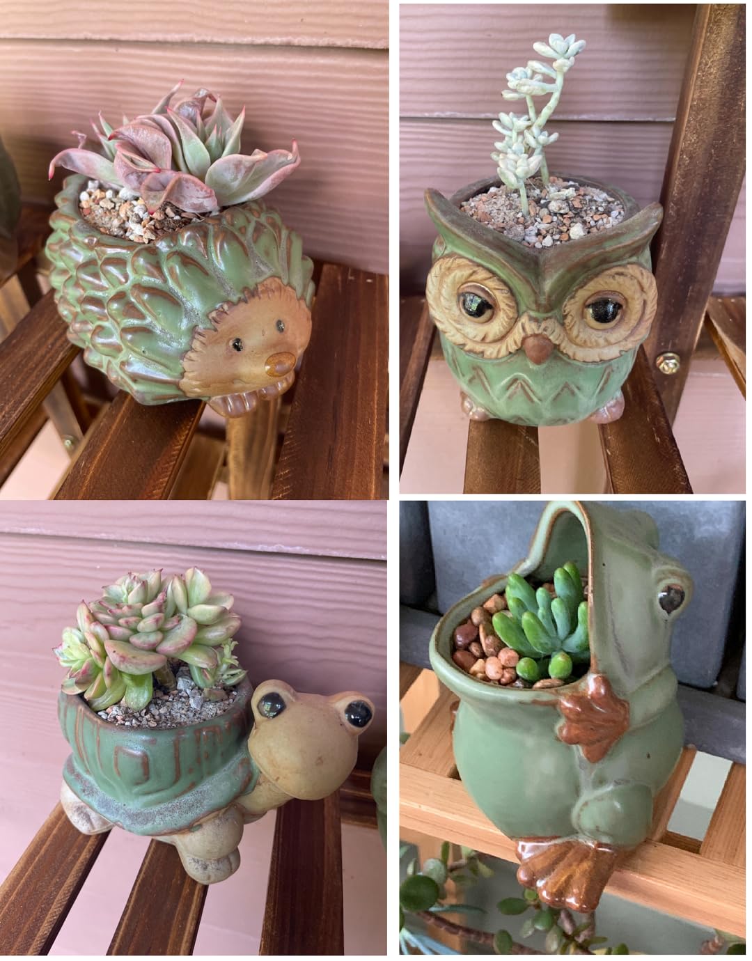 WENDIN 4pcs Green Animal Shaped Planter Small Succulent Pot Small Succulent Pots with Drainage, Ceramic Animal Planter, Indoor Plant Container Planter with Drainage Hole Home Office Desk Garden Gift