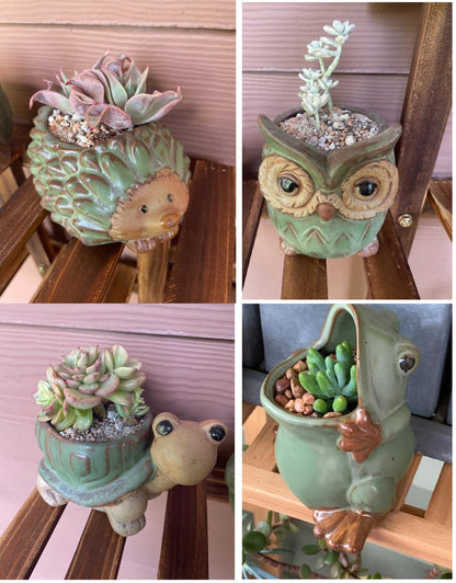 WENDIN 4pcs Green Animal Shaped Planter Small Succulent Pot Small Succulent Pots with Drainage, Ceramic Animal Planter, Indoor Plant Container Planter with Drainage Hole Home Office Desk Garden Gift