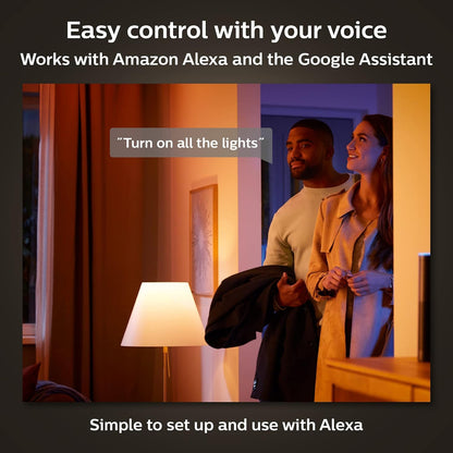 Philips Hue 40W B39 Candle-Shaped Smart LED Light Bulbs - Warm-to-Cool White Ambiance - 4 Pack - 450LM - E12 - Indoor - Control with Hue App - Works with Voice Assistants
