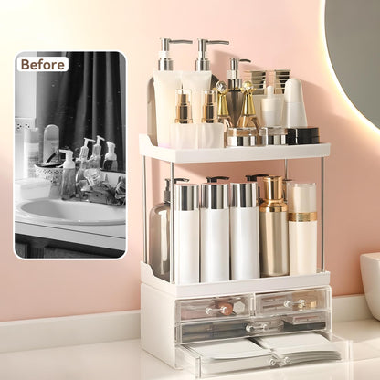 Brothersbox Bathroom Organizers and Storage, 5-Tier 4-Drawer Makeup Organizer Countertop, Multi-Purpose Large Makeup Vanity Organizer, Hair Product, Perfume & Skincare Storage, White