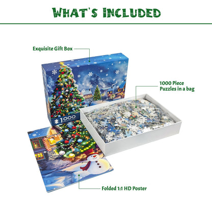 MBOQIU 1000 Piece Puzzle for Adults - Christmas Village Christmas Puzzle, Letters on Back, Snowy Christmas Vacation Jigsaw Puzzles, Challenging Puzzles for Teens Seniors - 27.6 x 19.7 inches