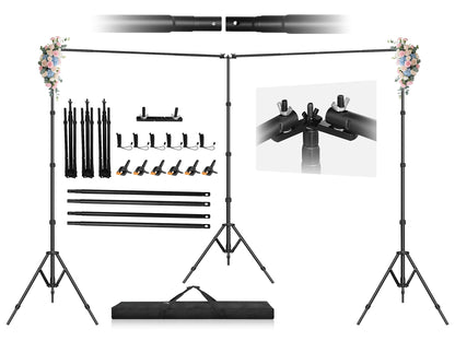 Jiang&Rong 8.5 x 20ft (H x W) Adjustable Photo Backdrop Stand Kit, Large Photography Background Stand with 308°Angle Rotatable Connector for Wedding, Birthday, Party