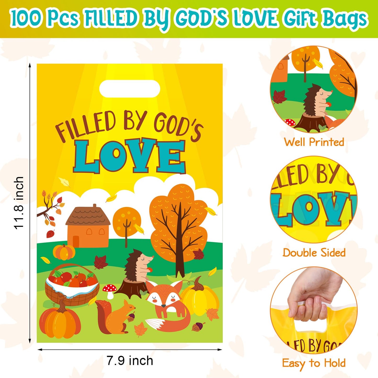 Panelee 100 Pcs Fall Religious Plastic Goody Bags with Handles Christian Treat Bags for Harvest Thanksgiving Cross Candy Gift Bag for Church Party Supplies Party Favor Decoration