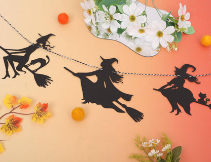 Halloween Witch Garland - Wood Witches Party Decoration, Autumn Home Witches Banner, Halloween Spooky Fireplace Decorations, Fall Bachelorette Party Vampire Decorations Supplies