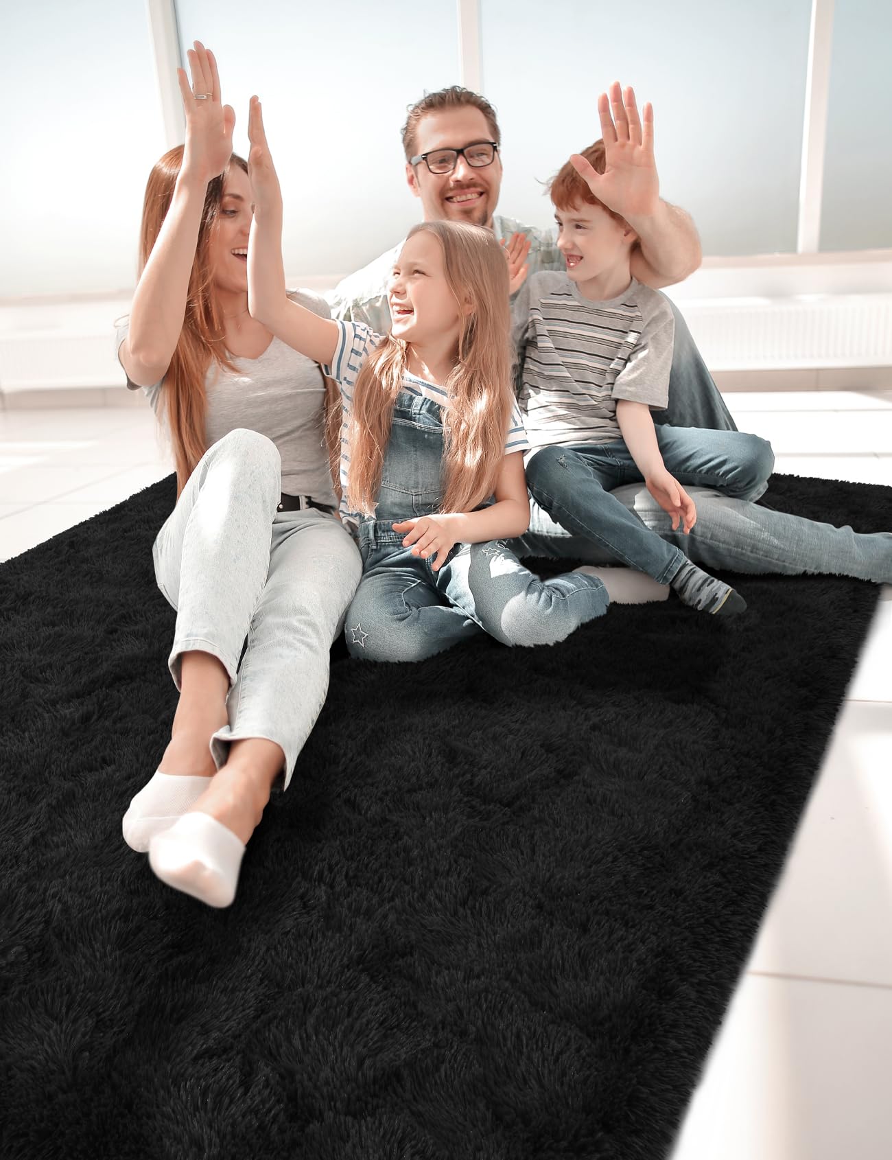Macgace Fluffy Area Rugs for Bedroom Decor Aesthetic, 5x7 Black Shag Rug with Non-Slip Dots for Living Room, Furry Plush Mat Washable Fuzzy Carpet Modern Home Decor for Kids Nursery Gothic Room