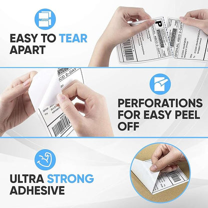 PackGurus 4"x6" Fanfold Direct Thermal Labels Commercial Shipping Label with Perforated line for Thermal Printers, Compatible with Zebra & Rollo Printer (3 Stacks - 6000 Labels)