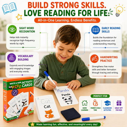 Write & Wipe Activity Cards for Kids, Reusable Tracing Flash Cards, Preschool Handwriting Practice Set, Letter Number Math Learning Activities Ages 3-6 (Sight Words)