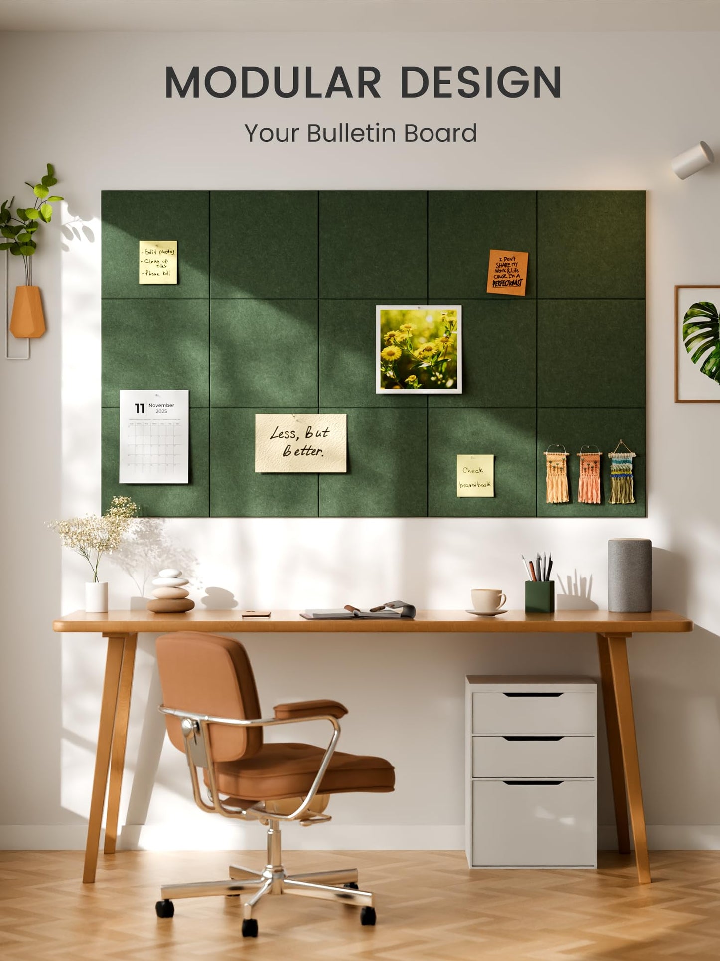 Bumusty Large Cork Board 48" x 36" Alternative - 12 Pack Felt Wall Tiles with 70 Safe Removable Adhesive Tabs, 30 Pushpins, Cork Boards for Walls Pin Board Bulletin Board Office Decor (Moss Green)