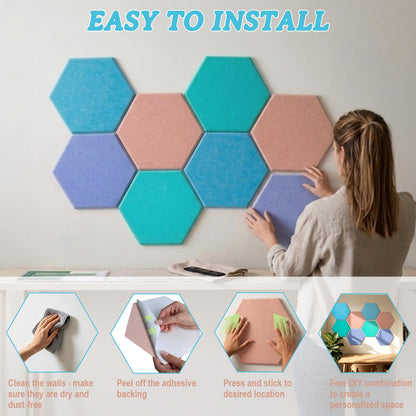 8 Pack Hexagon Cork Board Alternative for Walls Decor, 12" x 10" Self-Adhesive Felt Bulletin Board Tiles with 30 Pushpins, Acoustic Panels for Office,Classrooms (Macaron Fresh)