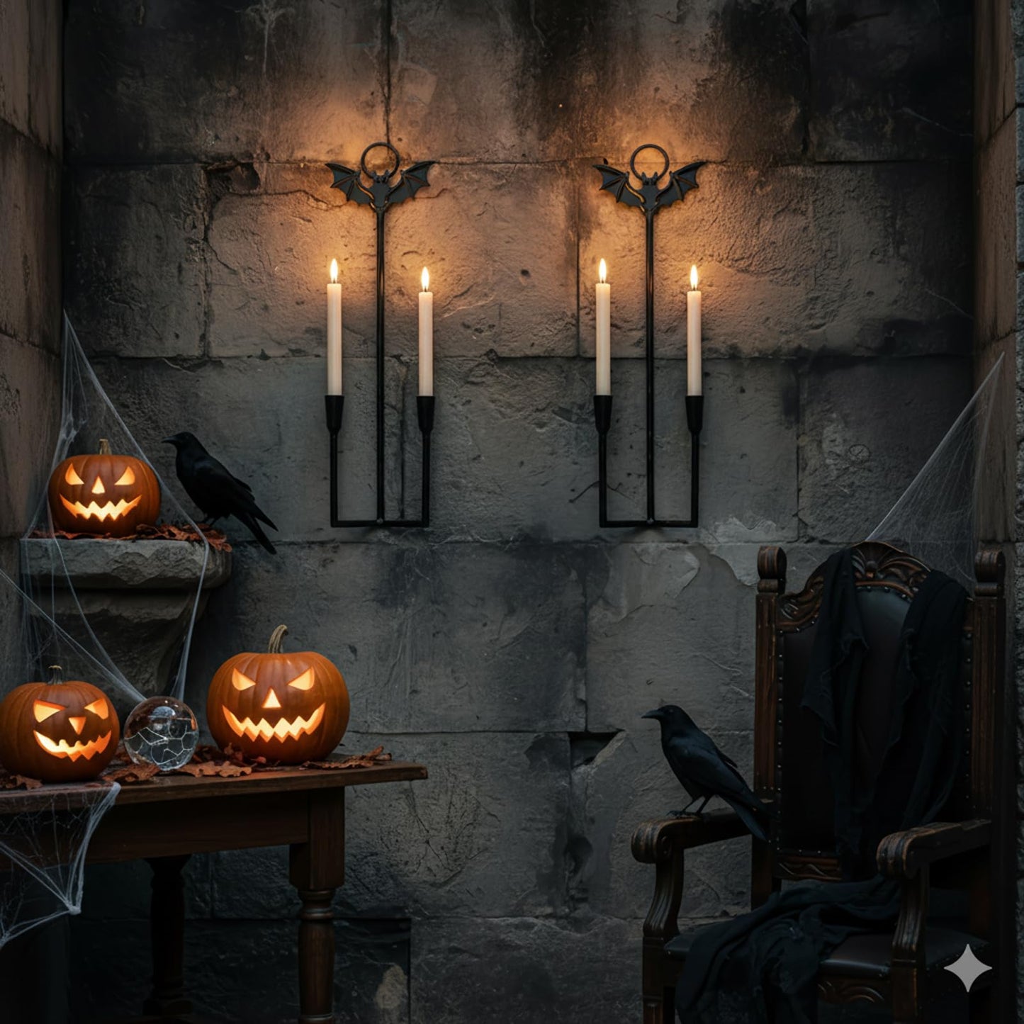 Wall Sconce Candle Holder Metal Hanging Wall Decorations Gothic Bat Wall Light Candle Holder for Home,Living Room, Bathroom, Dining Room, Set of 2（Black
