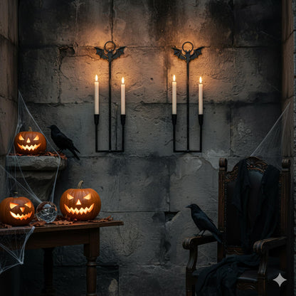 Wall Sconce Candle Holder Metal Hanging Wall Decorations Gothic Bat Wall Light Candle Holder for Home,Living Room, Bathroom, Dining Room, Set of 2（Black