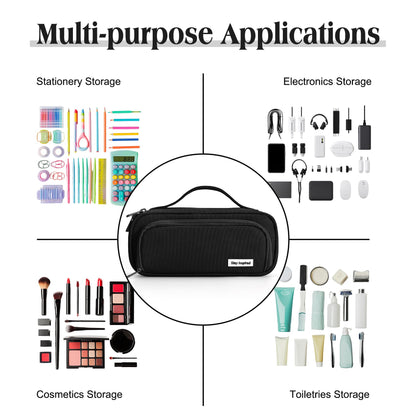 Ralnitote Large Pencil Case for Girls and Boys, Aesthetic Pencil Case Organizer with Handle, Cute Pencil Pouch for School & Office Supplies-Black