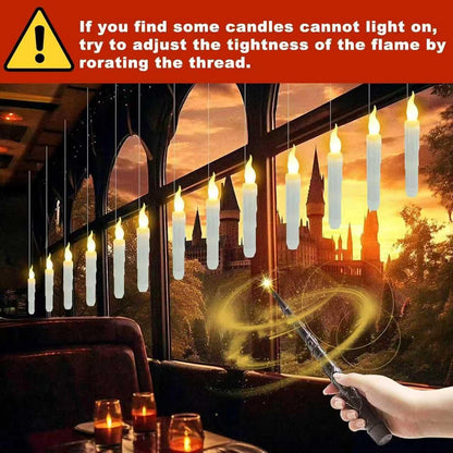 BaRiFanNova Floating Candles with Magic Wand Remote, 12 Pack LED Flameless Hanging Candles, Flickering Taper Lights Set for Theme Party Birthday Gift