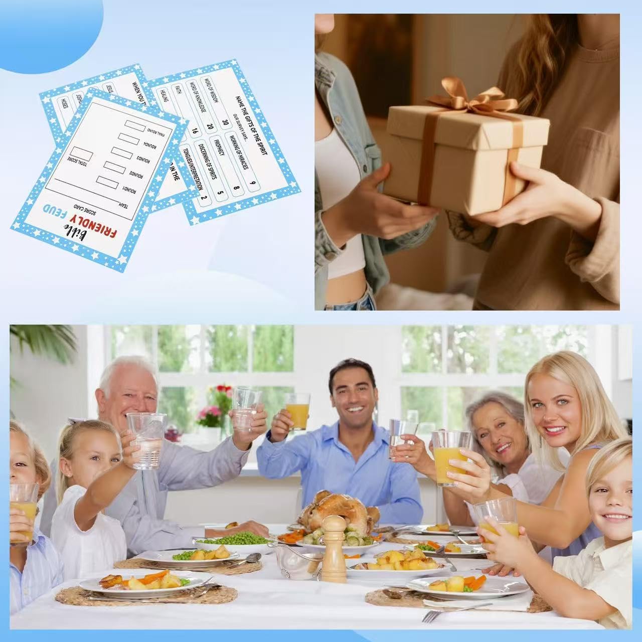 Christian Bible Friendly Feud Game with 2 Answer Buzzers, Family Feud Games Card Game Night Church Group Fun Trivia Quiz for Party Office Class Team Building