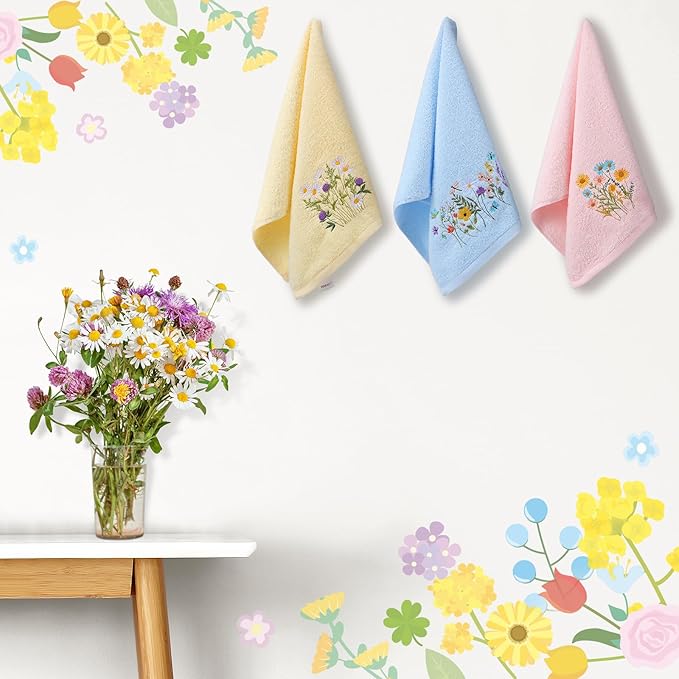 Wildflower Hand Towels Farmhouse Pink Blue Yellow Wildflower Bathroom Decor