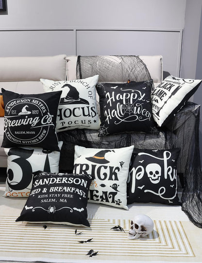 TOYPOPOR Halloween Decorations Pillow Covers Double-Side Printing 18x18 Set of 4 Indoor/Outdoor Hocus Pocus Farmhouse Decorative Cushion Cases Spider Web Cat Skull Home Decor