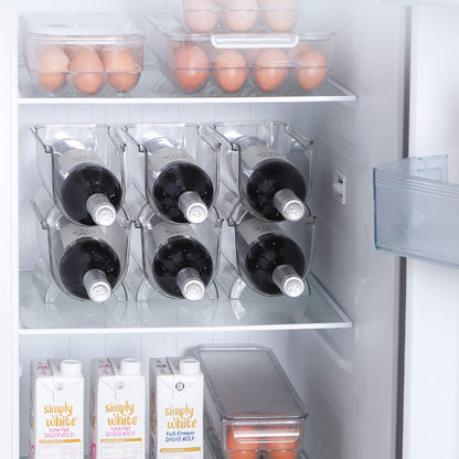 Cheeren 2 Pack Plastic Stackable Water Bottle and Wine Rack Storage Organizer for Kitchen Countertops, Pantry, Fridge, Clear
