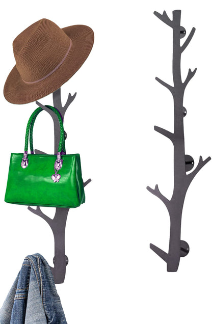 TERRA HOME Tree Branch Coat & Hat Rack Wall Mount with 8 Vertical Hooks for Caps, Coats, Purse & More Modern Storage Dog Leash Holder Decorative Wall Hooks Vertical
