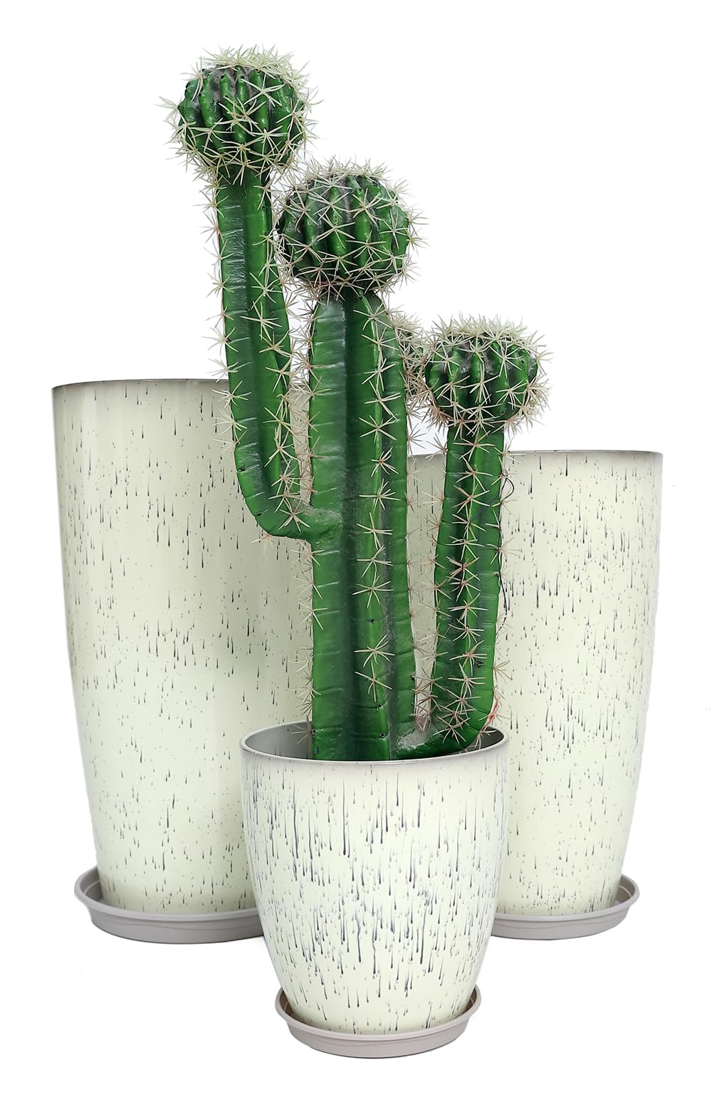 MinCHI257 24,21,11 Inch Large Plastic Planters with Drainage Hole and Saucer - Set of 3 Tall Plant Pots Indoor Flower Pot Tall Round Planters Outdoor Large Tall Planter