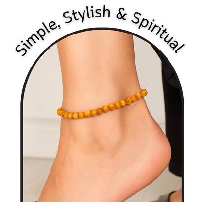 Amazing Gemstone Yellow Cat's Eye Anklet Ankle Bracelets for Women - Waterproof Beaded Healing Crystal Anklets, Plus Size Chakra Gemstone Bead Anklet (Stretchy Adjustable - Plain)