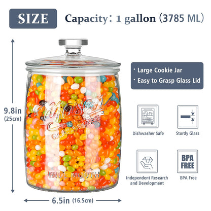 Folinstall 1 Gallon Glass Cookie Jar, Large Glass Jar with Airtight lid, Glass Food Storage Container for Cookies, Candy, Flour, Dog Treats, Coffee, Laundry Room Storage & Pantry