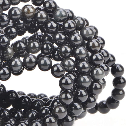 100Pcs Natural Crystal Beads Stone Gemstone Round Loose Energy Healing Beads with Free Crystal Stretch Cord for Jewelry Making (Black Obsidian, 8MM)