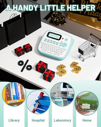 Label Maker for Kids, Desktop Label Maker Machine Labels-Waterproof, D210S Handheld Labeler Machine with Tape-12mm 0.47 Laminated White, Multiple Symbols for Home Office School Kids Teachers Gifts