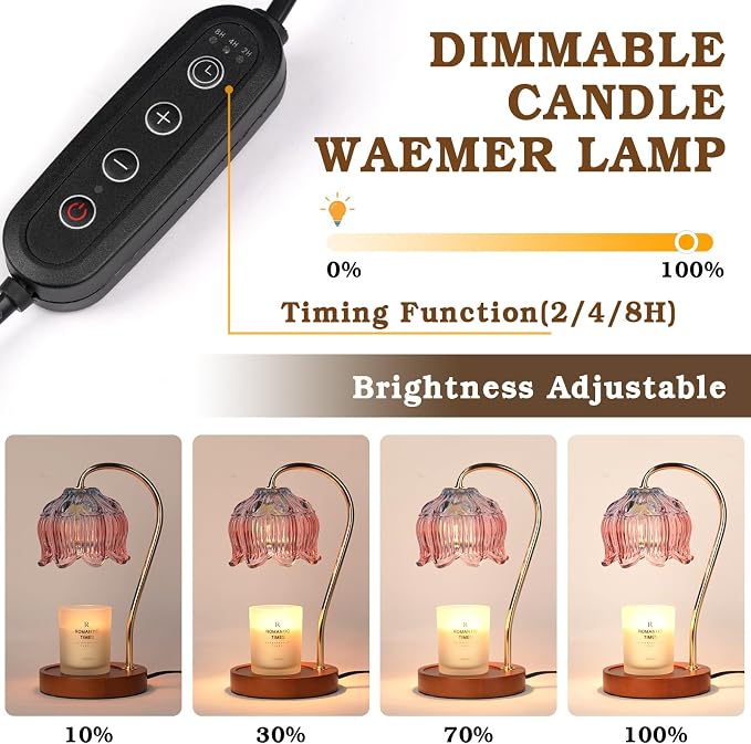 Funistree Flower Candle Warmer Lamp with Timer, Dimmable Candle Lamp Warmer, Christmas Birthday Gifts for Women Mom Her, Housewarming Home Decor, Lotus Wax Warmer for Yankee Candles - Blue&Pink