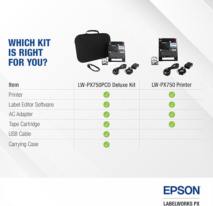 LABELWORKS Epson LW-PX750PCD Industrial Label Maker Kit - Complete Kit with Accessories, Compatible with Large Variety of Tape Types, Portable Handheld Label Printer