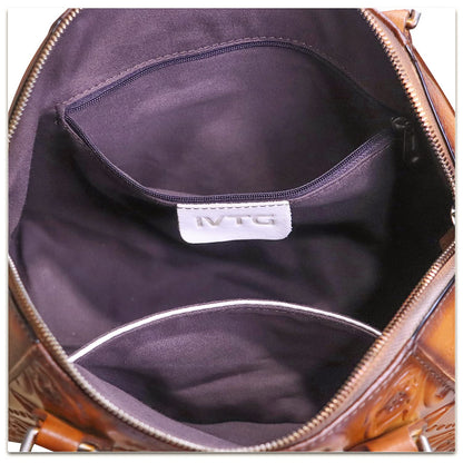 Genuine Leather Satchel for Women Top Handle Bags Handmade Purse Vintage Embossed Leather Crossbody Handbags Hobo Bag (Brown)