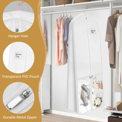72" Wedding Dress Garment Bag with Bride Tote Bag 10'' Gusseted Dress Bags for Gowns Long 4 Pockets Dress Bag Garment Storage Cover for Women, White