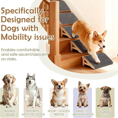 Dog Stairs Ramp for Small & Aged Dogs, Wooden Anti-Slip Pet Steps | 4.2"H, 26° Pet Ramp for Injured Pets, Premium Solid Wood, Anti-Slip Carpet Surface, Joint-Friendly,Dog Stairs for Small Dogs