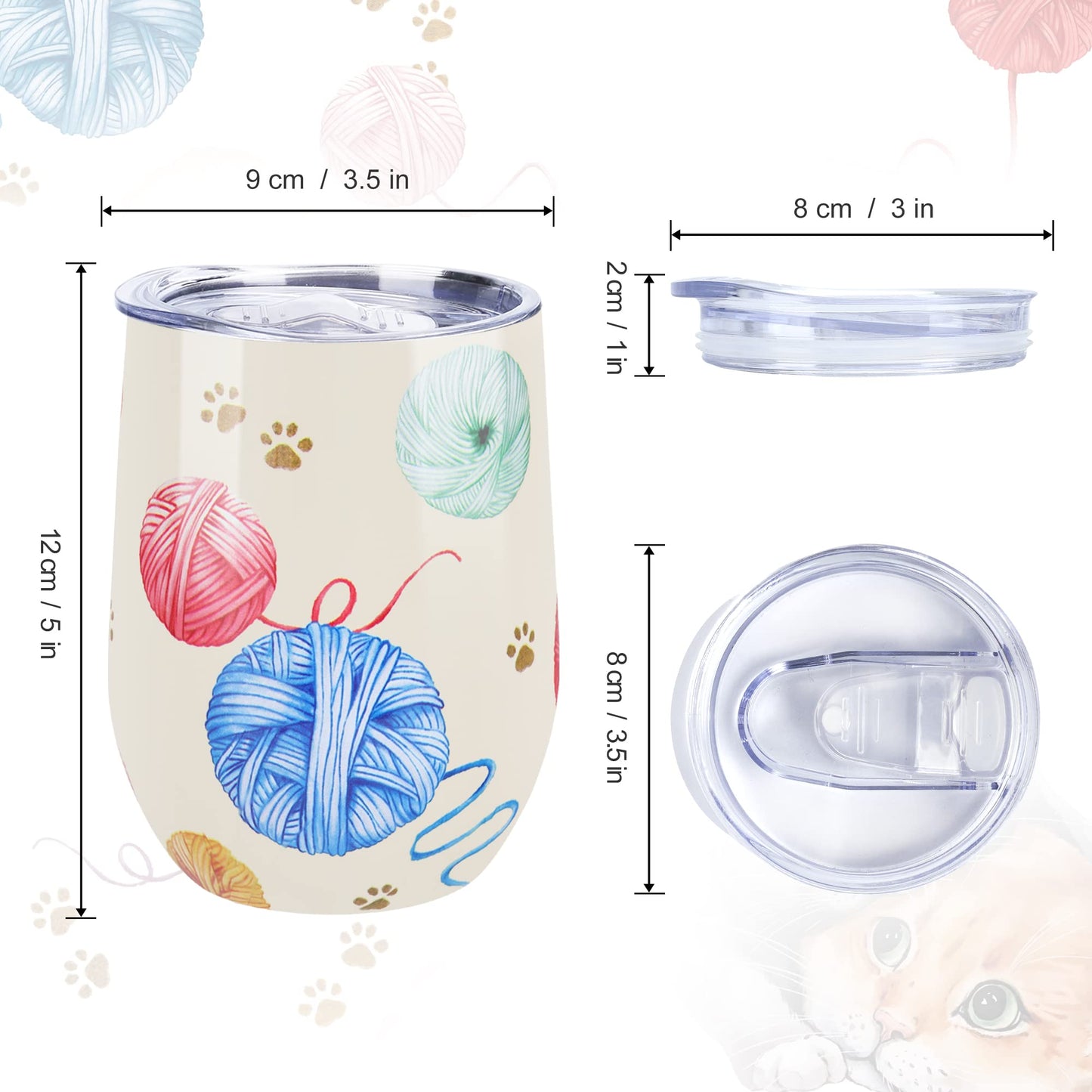 NymphFable 12oz Cat Cup Wine Tumbler With Straw and Lid Stainless Steel Travel Mug Insulated Double Wall