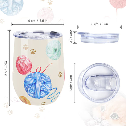 NymphFable 12oz Cat Cup Wine Tumbler With Straw and Lid Stainless Steel Travel Mug Insulated Double Wall