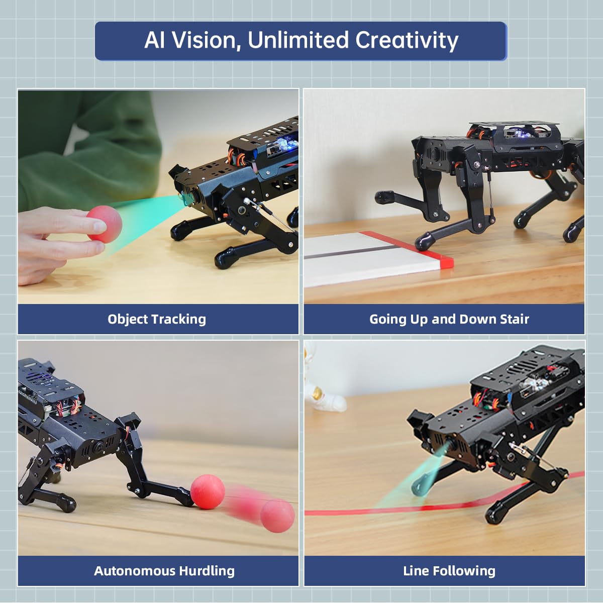 PuppyPi Robot Dog with ChatGPT Large AI Models AI Embodied Intelligence ROS Robotic Dog Vision Scene Voice Understanding SLAM Mapping Navigation Bionic Quadruped Robot, Advanced Kit & RaspberryPi5 2GB