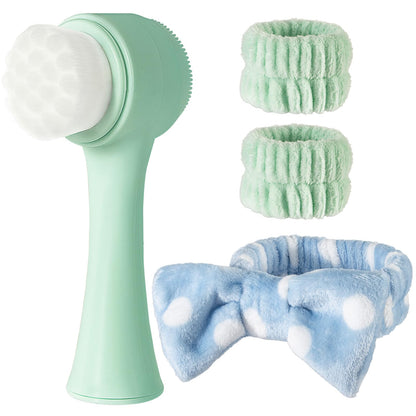 Face Brush 2 in 1, Facial Cleansing Exfoliating Scrubber Brush, Silicone Double Side Manual Face Wash Scrub Brush with Soft Bamboo Charcoal Fiber for Deep Pore Cleansing, Massaging, Skin Care