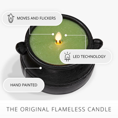 Luminara Green Potion Flameless LED Candle Cauldron Frosted Matt Black Painted Halloween Decoration Moving Flame Candle 5.7" x 4.25"