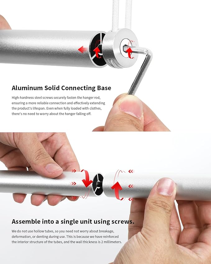 BaiNong Adjustable Closet Hanging Rod Heavy Duty 32'' Silver (Silver, 32 Inch)