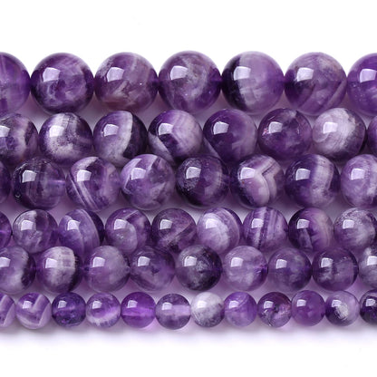 8MM 45PCS Purple Amethyst Dream Lace Beads Natural Quartz Crystal Stone Loose Beads for Jewelry Making DIY Bracelet Grade A+ 15 inches Strand