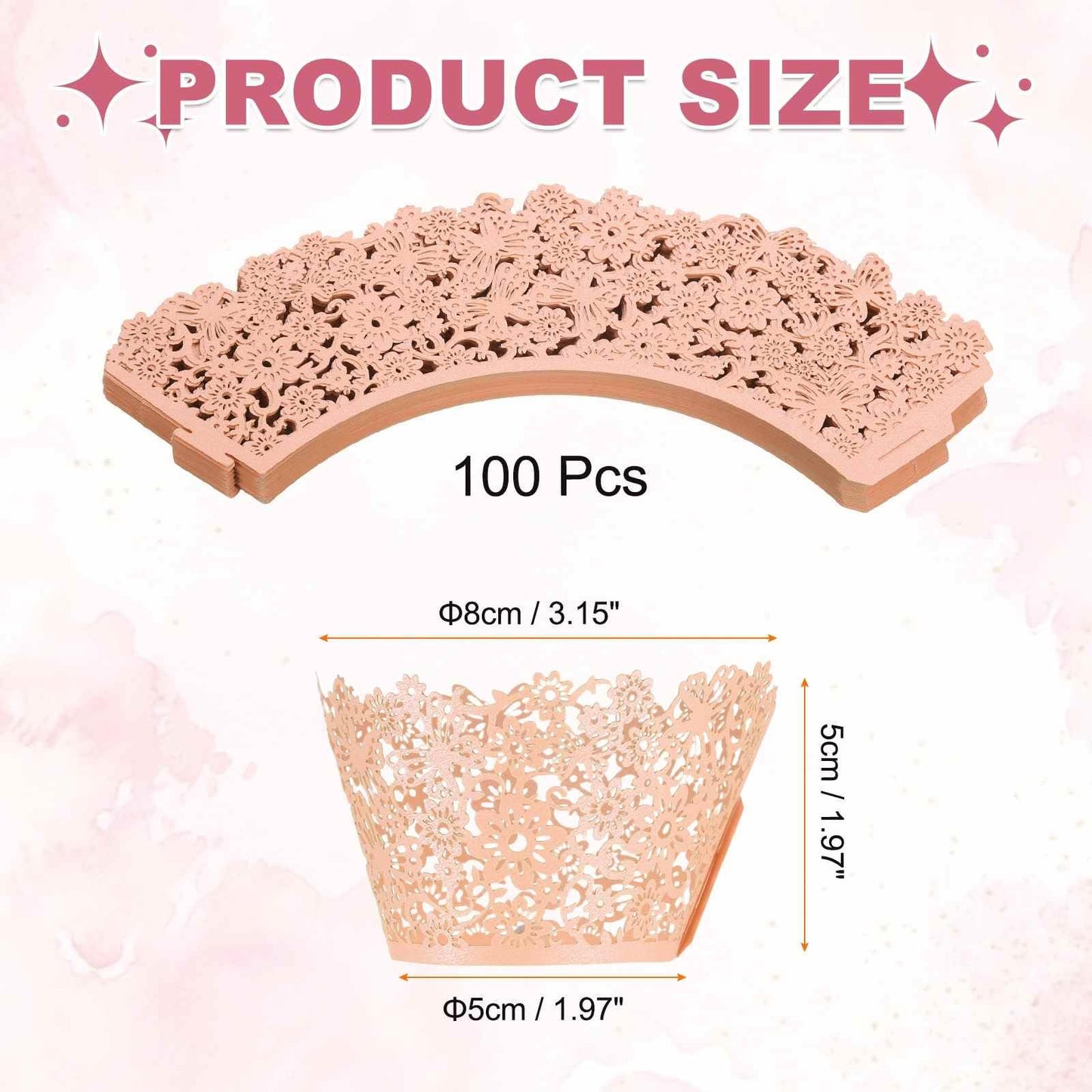 HARFINGTON 100 Pcs Lace Cupcake Liners Hollow Butterfly Designed Hollow Out Cupcake Wraps Artistic Bake Cake Paper Cups for Anniversary Birthday Weddings Parties, Light Pink