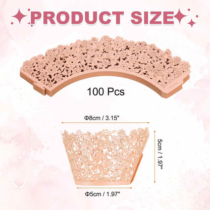 HARFINGTON 100 Pcs Lace Cupcake Liners Hollow Butterfly Designed Hollow Out Cupcake Wraps Artistic Bake Cake Paper Cups for Anniversary Birthday Weddings Parties, Light Pink