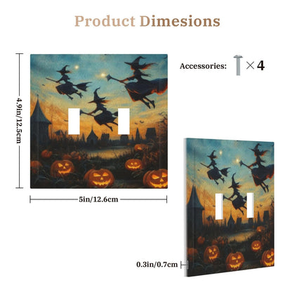 Decorative Art Light Switch Covers Halloween Sky 2 Gang Double Toggle Wall Plate Decorative Switchcover Electrical Switchplate for Home Decor