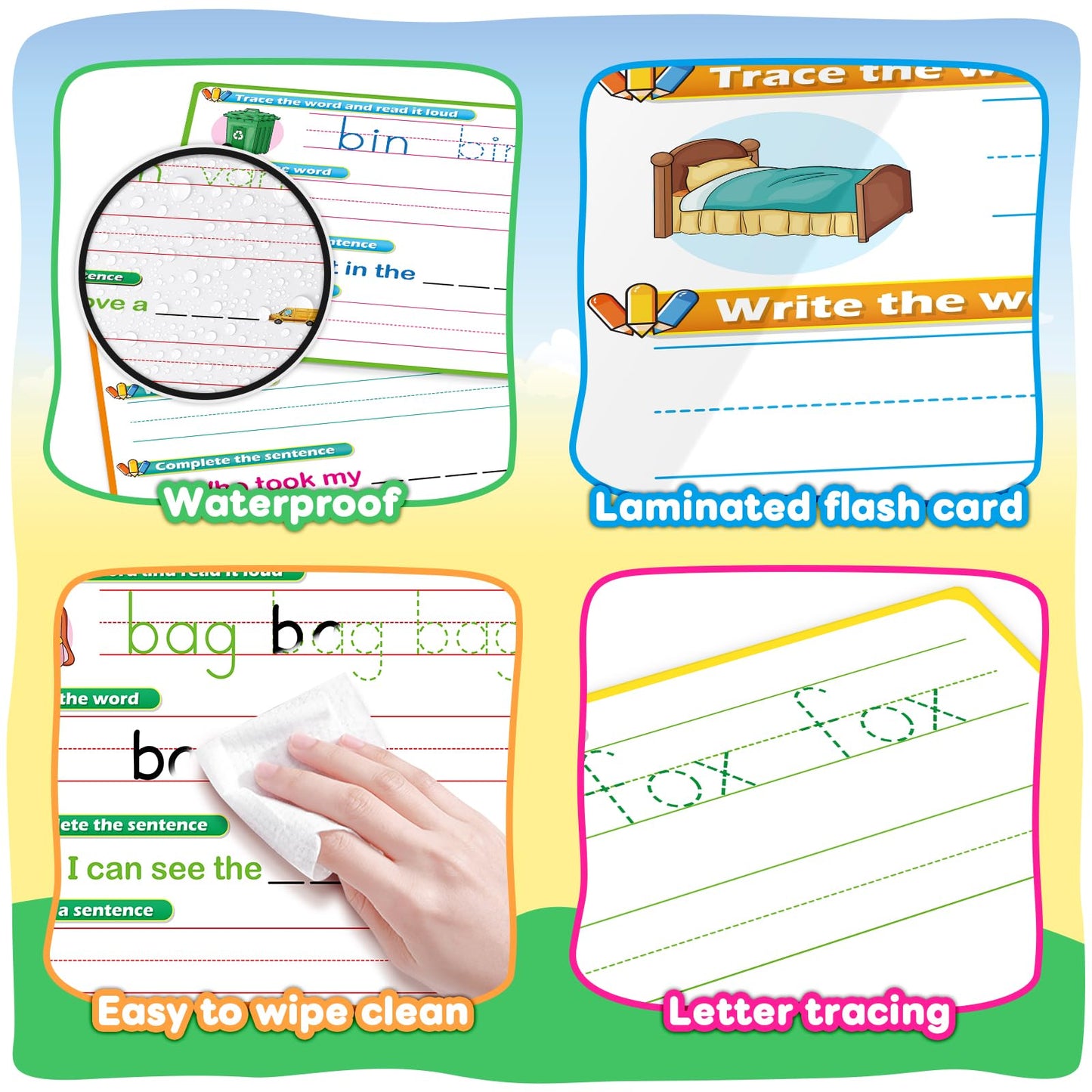 PraxiKidy CVC Word Games Sentence Building for Kids, Handwriting Practice Sight Words Writing Tracing Phonics Flash Cards, Pre k Preschool Kindergarten Learning Activities Homeschool Special Education