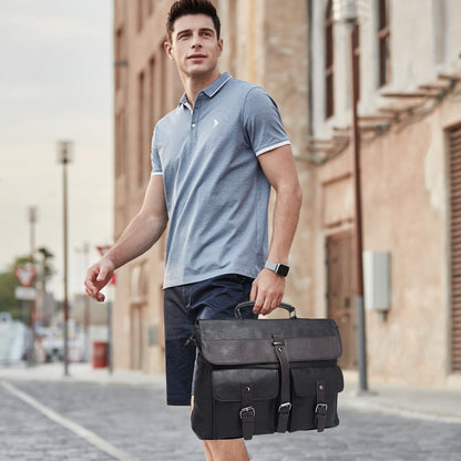 Leather Messenger Bag for Men,15.6 Inch Vintage Mens Laptop Bag Water Resistant Business Travel Briefcase Satchel Work Computer Bag Black