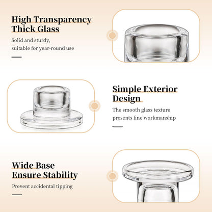 Glasseam Glass Tapered Candlestick Holders: 10Pcs Small Taper Candle Holders Bulk Clear Candle Sticks Holder Decor Short Modern Candle Holder for Table Centerpiece Wedding Christmas Dinner Party