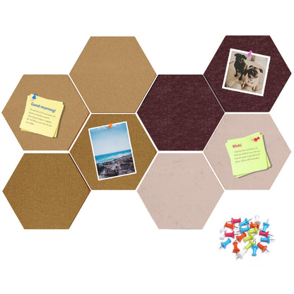 Uoisaiko 8 Pack Hexagon Felt Bulletin Board Tiles - 12" Large Thick Pin Board for Walls with 30 Push Pins, DIY Boards for Office Home School Decor, Aesthetic Hex Cork Board Alternative