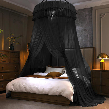Kertnic Mosquito Net Bed Canopy for Girls, Princess Canopy Bed Curtain Fine Sheer Mesh Dome Bed Canopies, Girls & Adults Lace Tent for Twin Full Queen King Bed (Black)