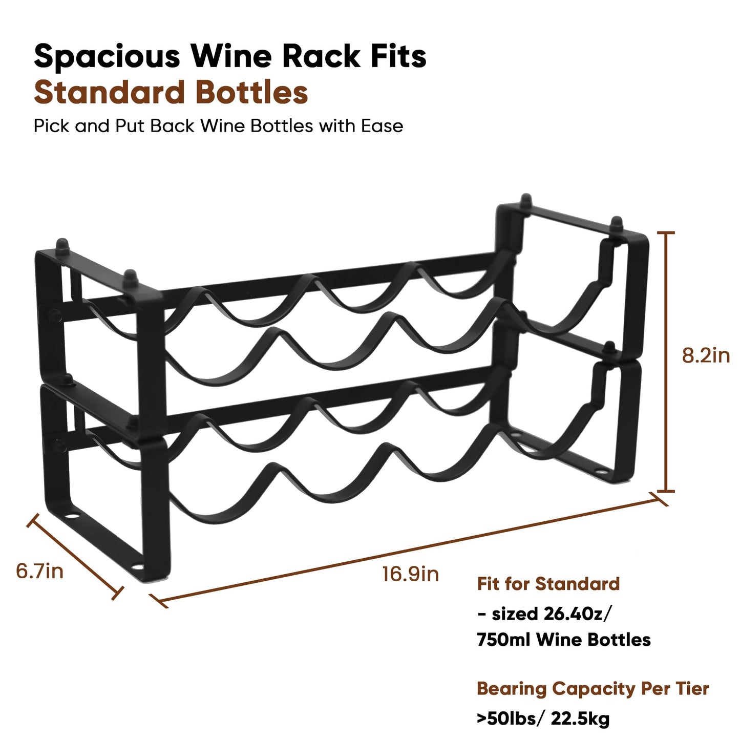 HRUSGO Wine Rack for Countertop – Stackable Freestanding Bottle Organizer for Kitchen, Pantry, Bar Cabinet & Small Spaces – Compact Metal Shelf & Modular Storage Stand (2 Tier)
