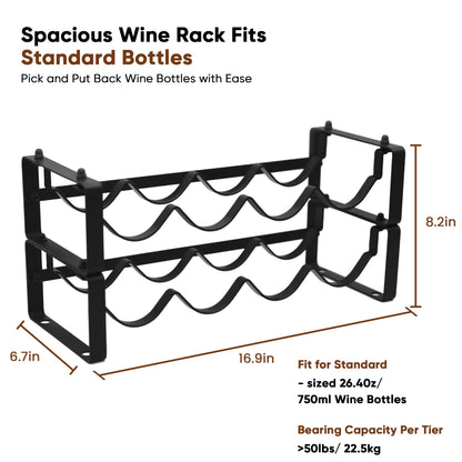 HRUSGO Wine Rack for Countertop – Stackable Freestanding Bottle Organizer for Kitchen, Pantry, Bar Cabinet & Small Spaces – Compact Metal Shelf & Modular Storage Stand (2 Tier)